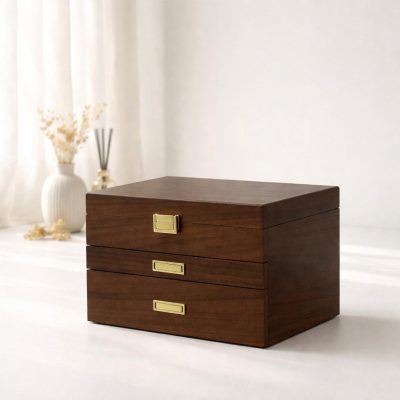 Large wooden vintage multi-layer jewelry storage box with drawers