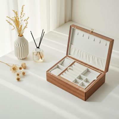 Wooden jewelry box with glass lid