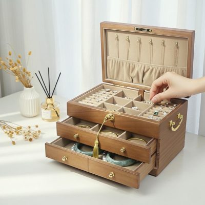 Large wooden vintage multi-layer jewelry storage box