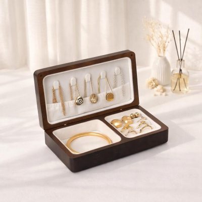 Small wooden portable jewelry storage box